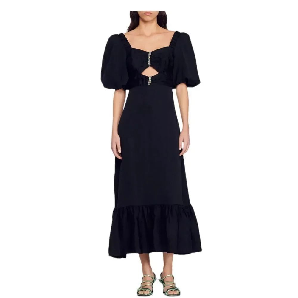 Sandro Falbala Rhinestone Embellished Cutout Midi Dress Womens Black Size 36